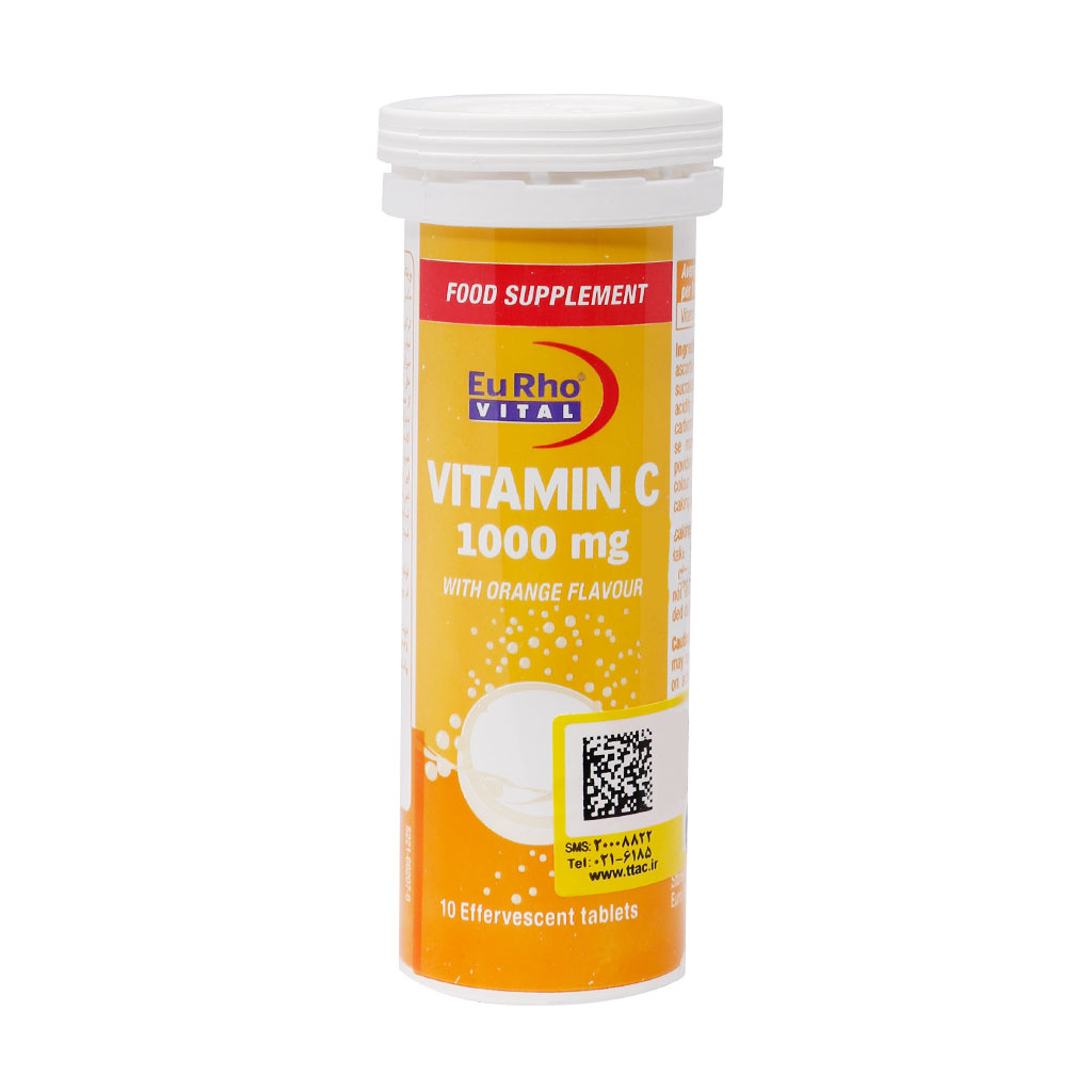 قرص جوشان ویتامین C 1000 بسته 10 عددی Eurho Vital Vitamin C 1000 mg 10 Effervescent Tabs