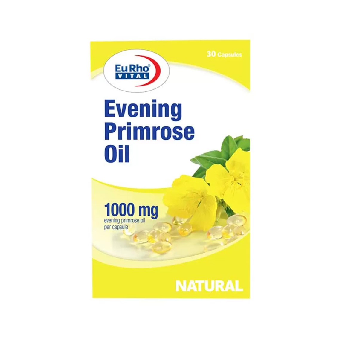 کپسول ژلاتینی روغن گل مغربی 1000 میلی پریم رز  گرمی بسته 30 عددی Eurho Vital Evening Primrose Oil 1000 mg
