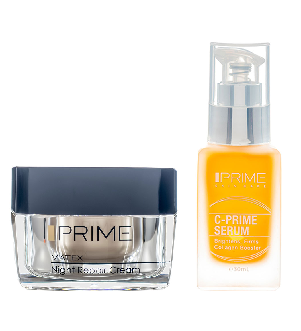 پک کرم شب بازسازی کننده پوست و سرم ویتامین سی Prime Night Repair Cream And Vitamin C Serum