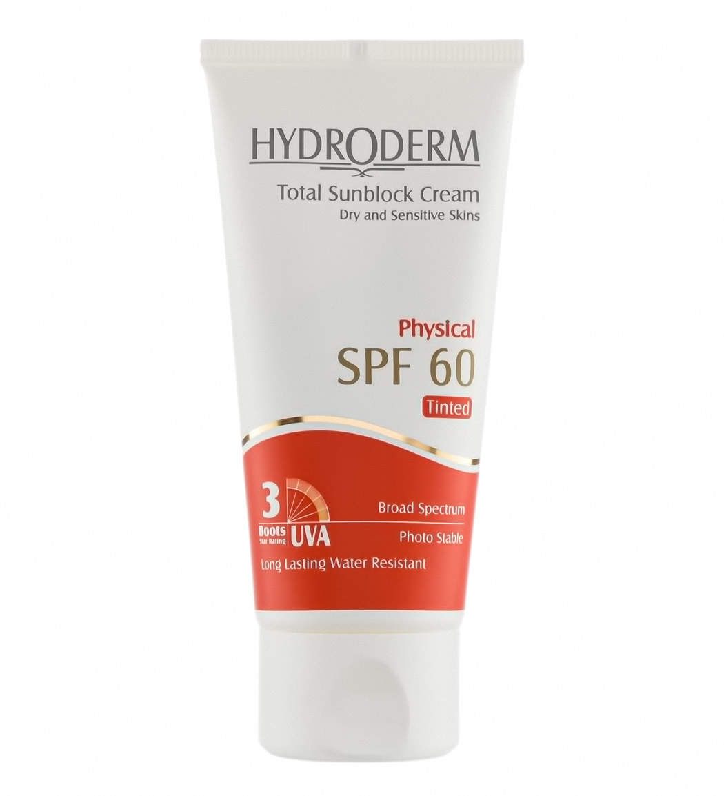 کرم ضد آفتاب  فیزیکال رنگی Spf60 Hydroderm spf 60 Physical Total Sunblock Cream