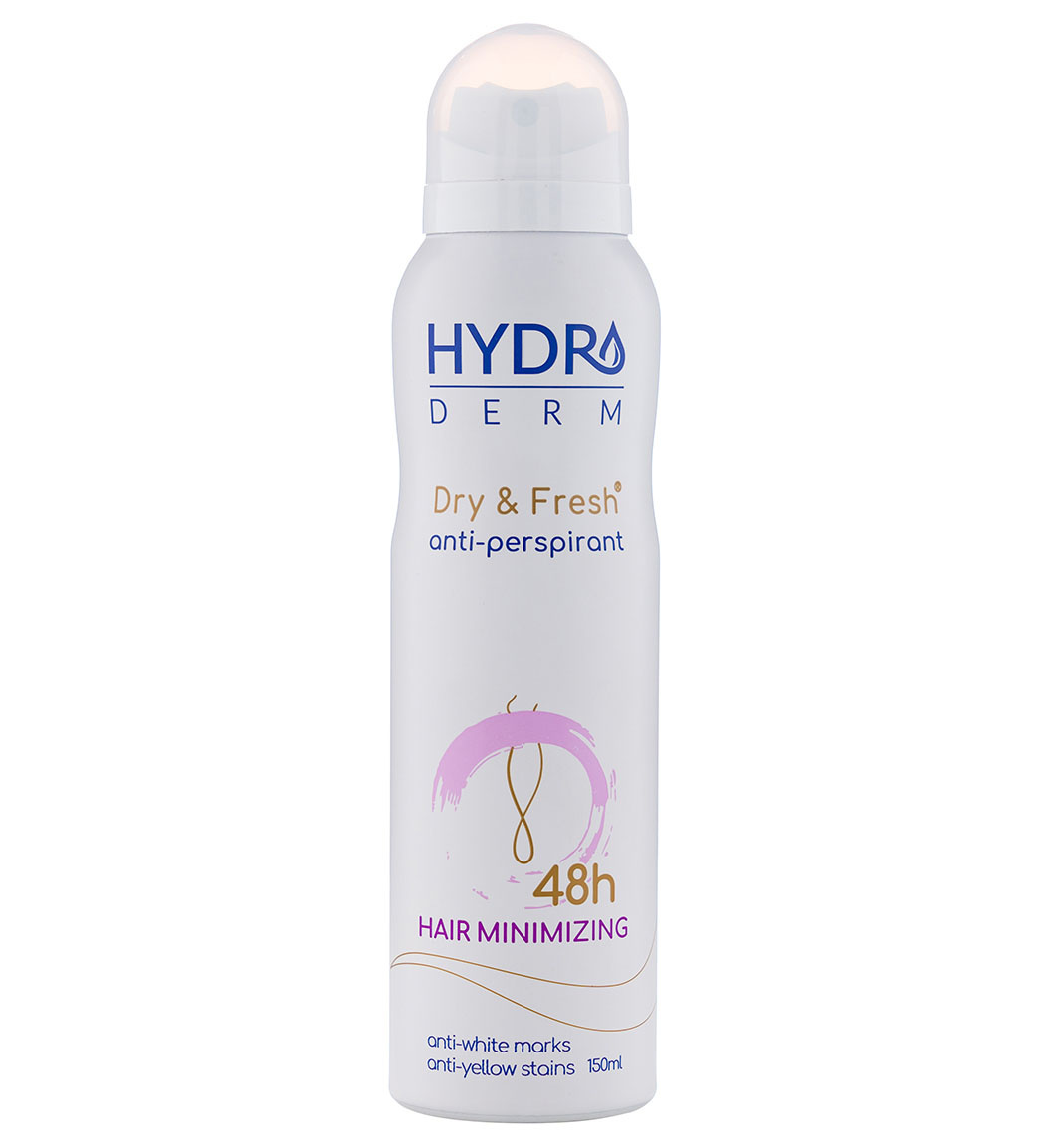 اسپری دئودورانت و ضد تعریق بانوان Lady کاهش دهنده رشد مو زیر بغل 150میل Hydroderm Lady Hair Minimizing Deodorant Dry Spray 150ml